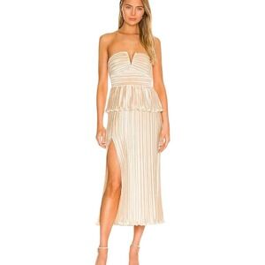 Aiifos Emilia Dress Metallic Champagne Strapless Peplum High Slit Maxi Large